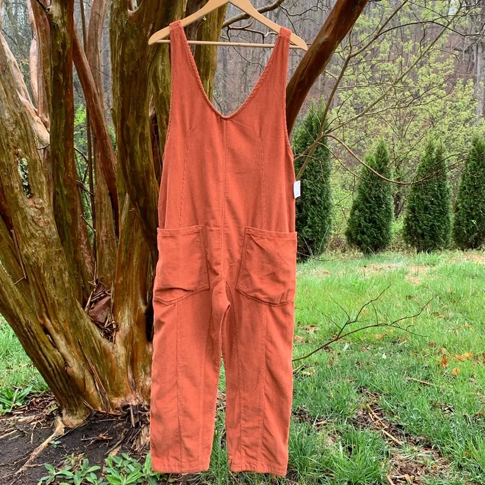 Free People High Roller Corduroy Jumpsuit in Burnt Orange
